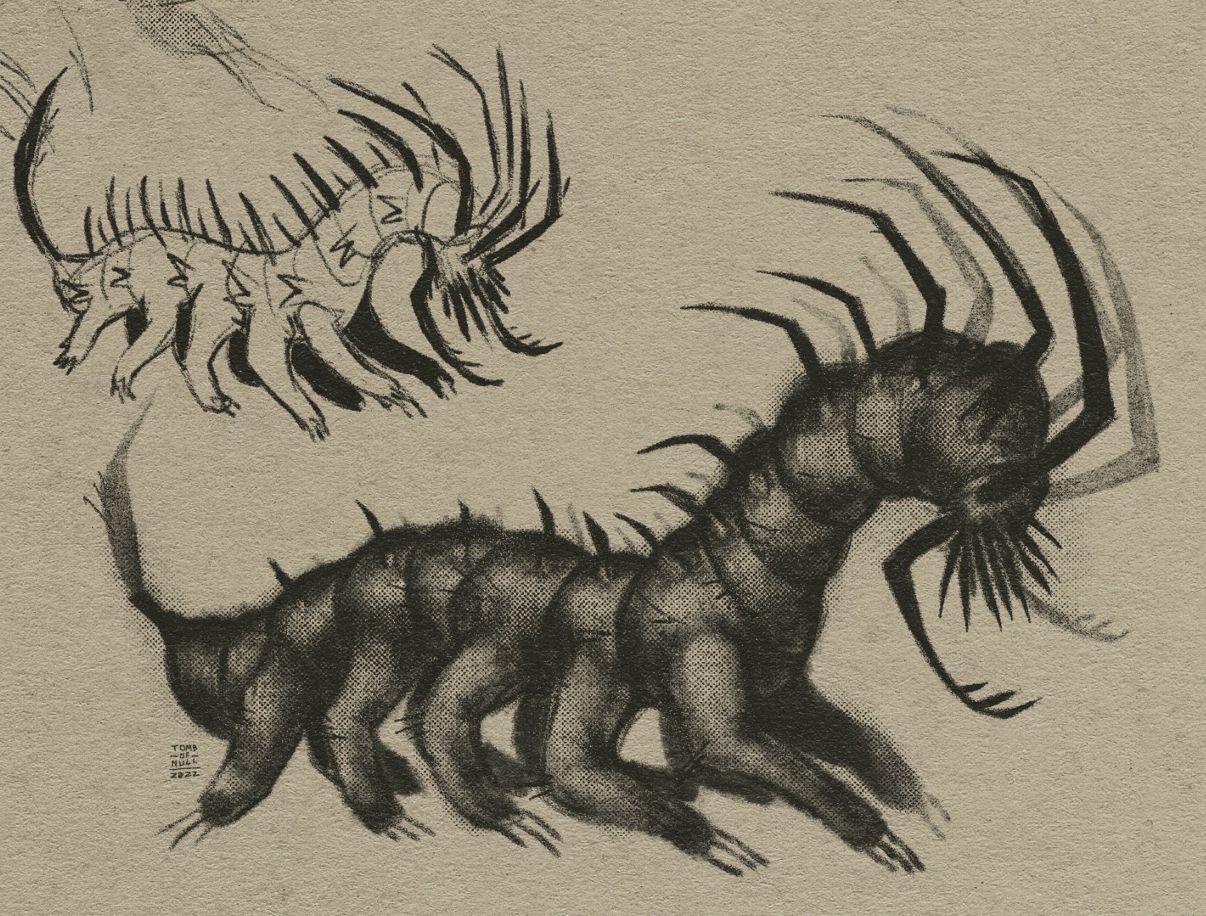 A couple of sketches of the same caterpillar beast but in profile.
