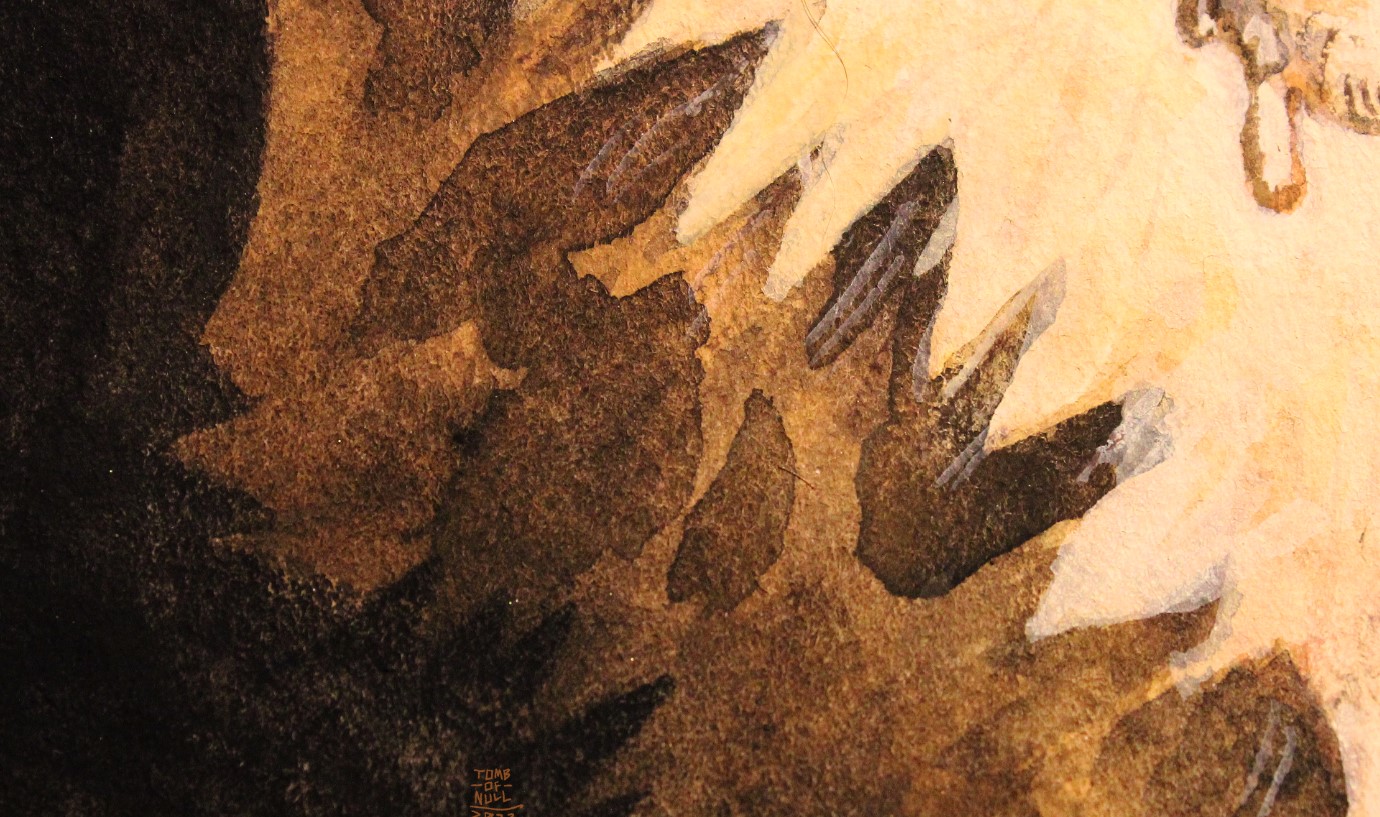 A close-up of a painting, featuring a grainy texture.