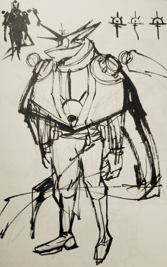 Rough sketch of a creature in a uniform similar to those featured above.