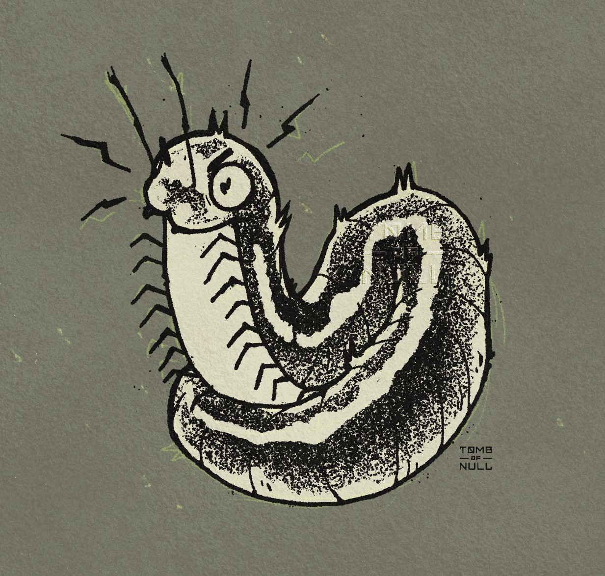 Sketch of a millipede character in a threat display, though they don't seem all that scary.